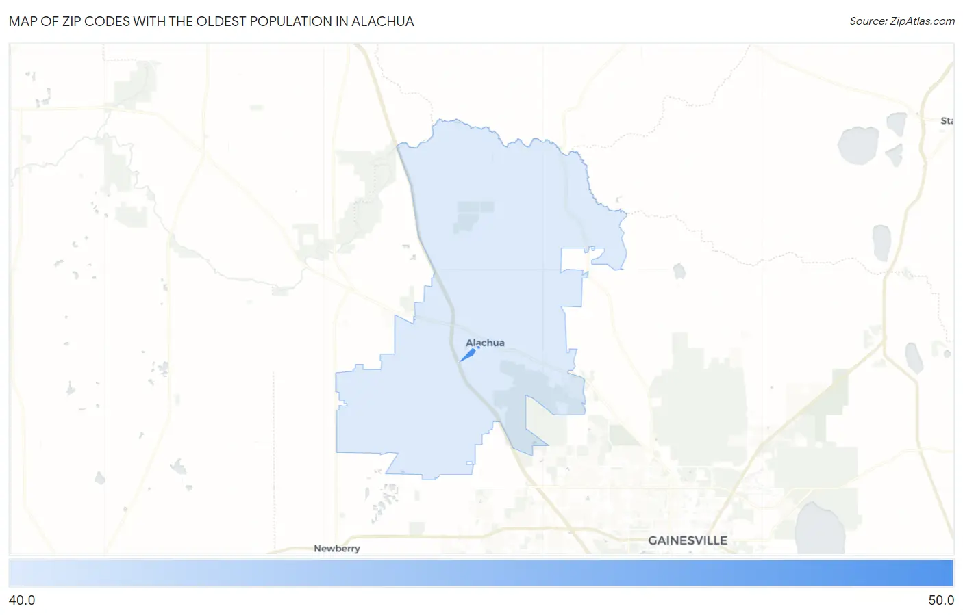 Zip Codes with the Oldest Population in Alachua Map