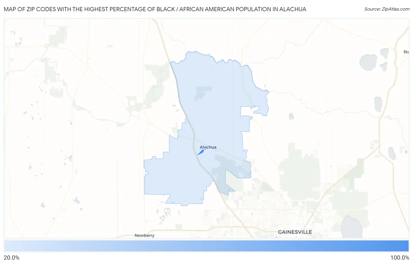 Zip Codes with the Highest Percentage of Black / African American Population in Alachua Map