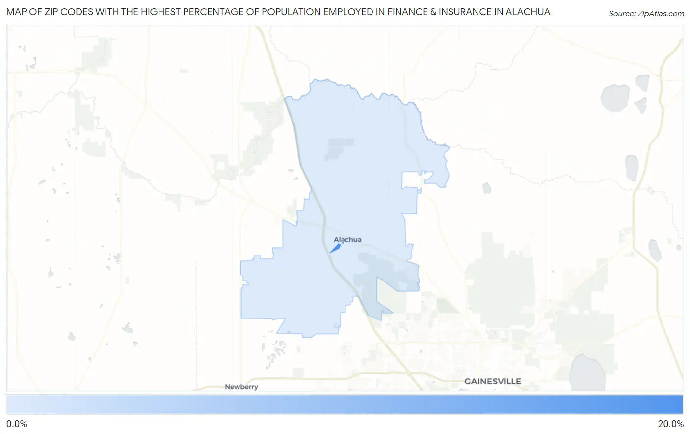 Zip Codes with the Highest Percentage of Population Employed in Finance & Insurance in Alachua Map