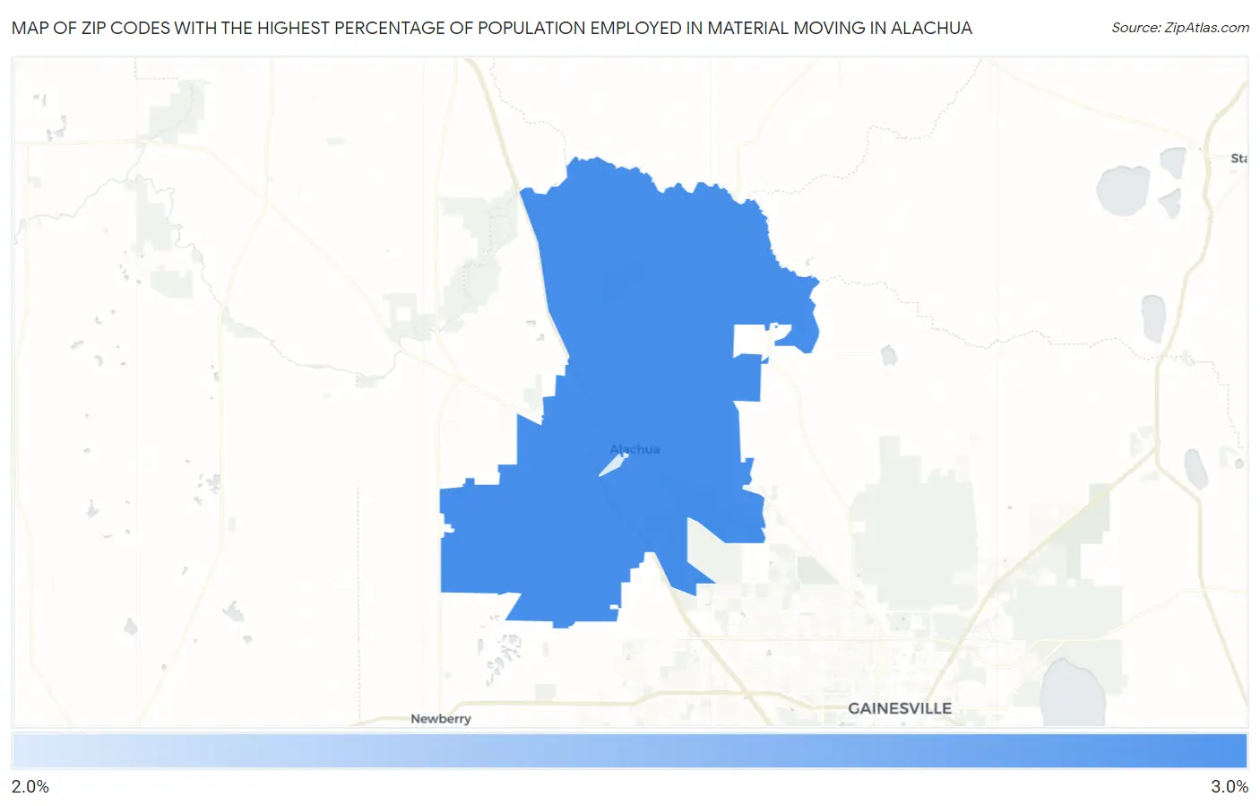 Zip Codes with the Highest Percentage of Population Employed in Material Moving in Alachua Map