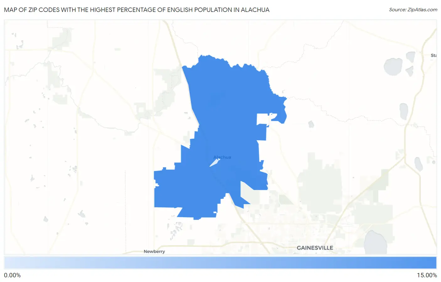 Zip Codes with the Highest Percentage of English Population in Alachua Map