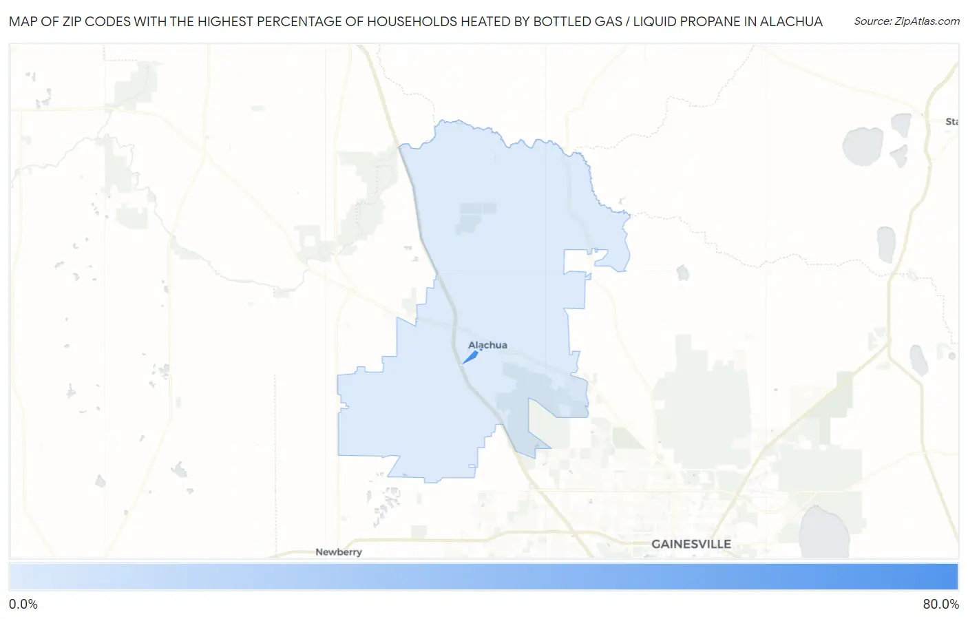 Zip Codes with the Highest Percentage of Households Heated by Bottled Gas / Liquid Propane in Alachua Map