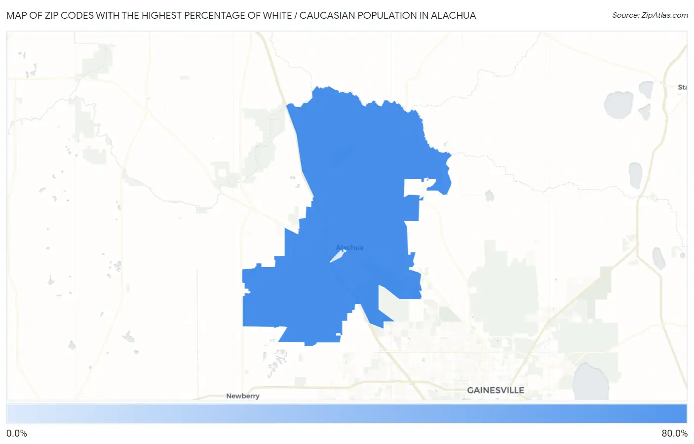 Zip Codes with the Highest Percentage of White / Caucasian Population in Alachua Map