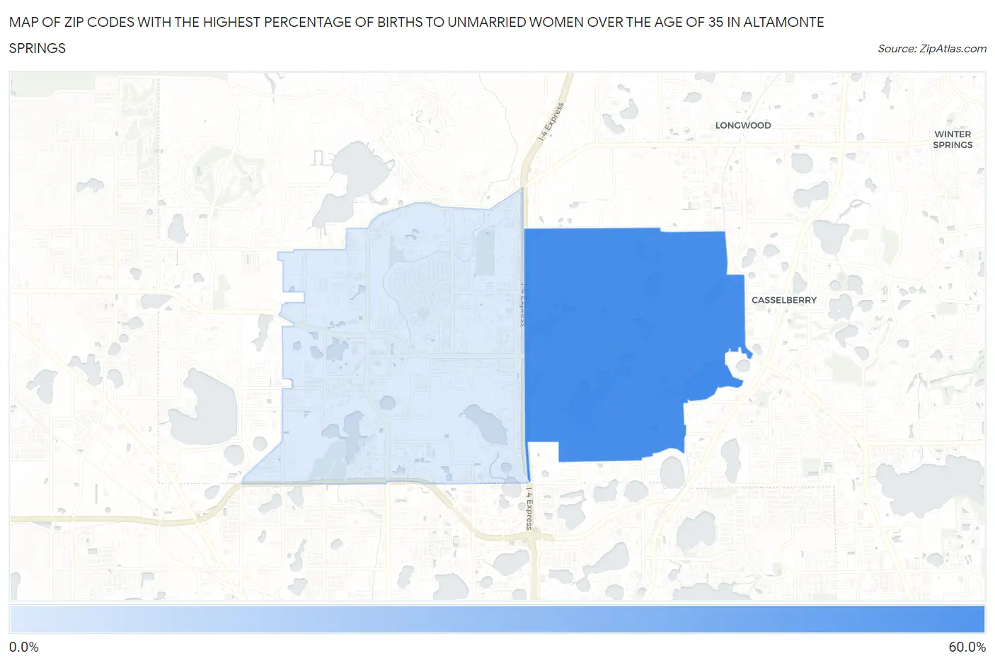 Zip Codes with the Highest Percentage of Births to Unmarried Women over the Age of 35 in Altamonte Springs Map