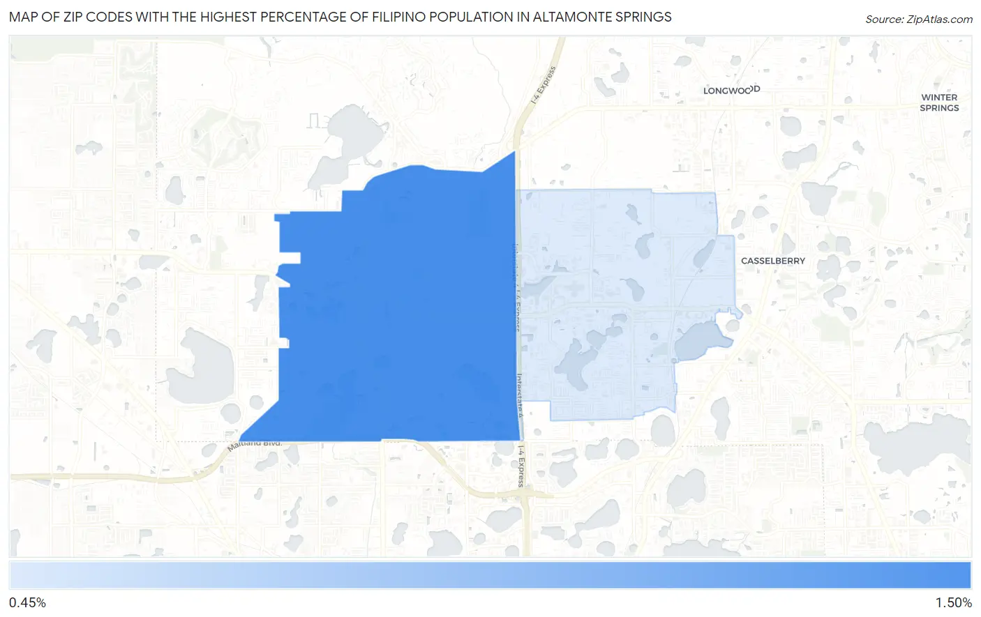 Zip Codes with the Highest Percentage of Filipino Population in Altamonte Springs Map