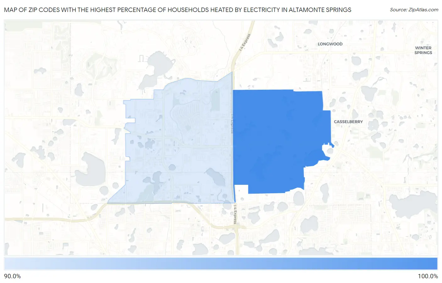 Zip Codes with the Highest Percentage of Households Heated by Electricity in Altamonte Springs Map