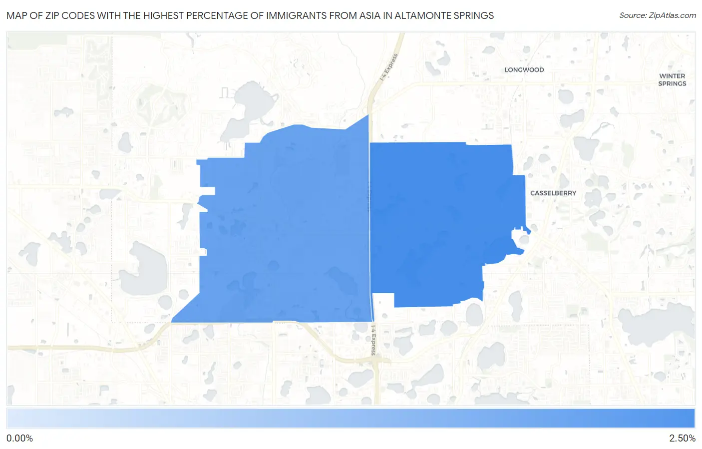 Zip Codes with the Highest Percentage of Immigrants from Asia in Altamonte Springs Map