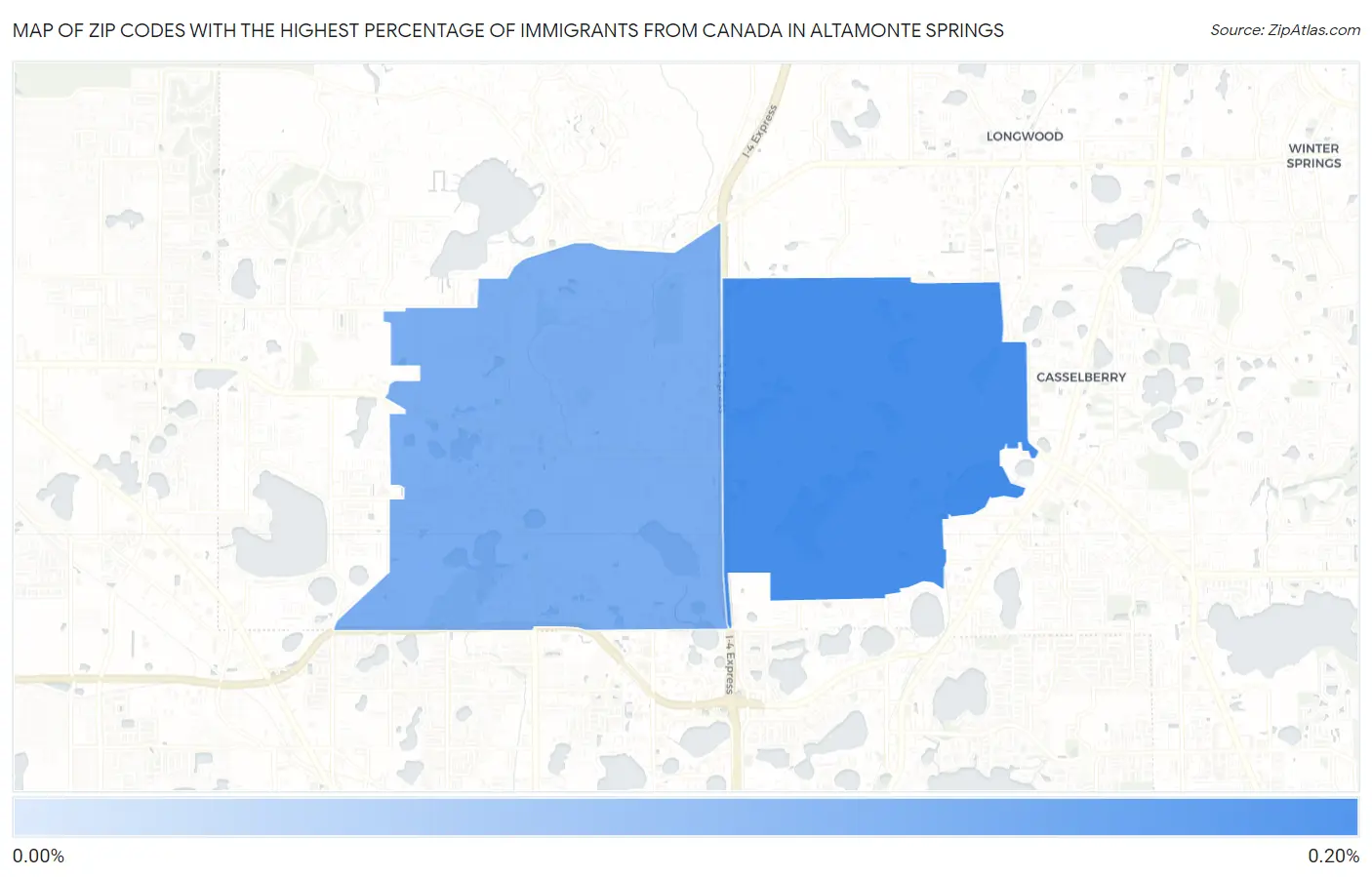 Zip Codes with the Highest Percentage of Immigrants from Canada in Altamonte Springs Map