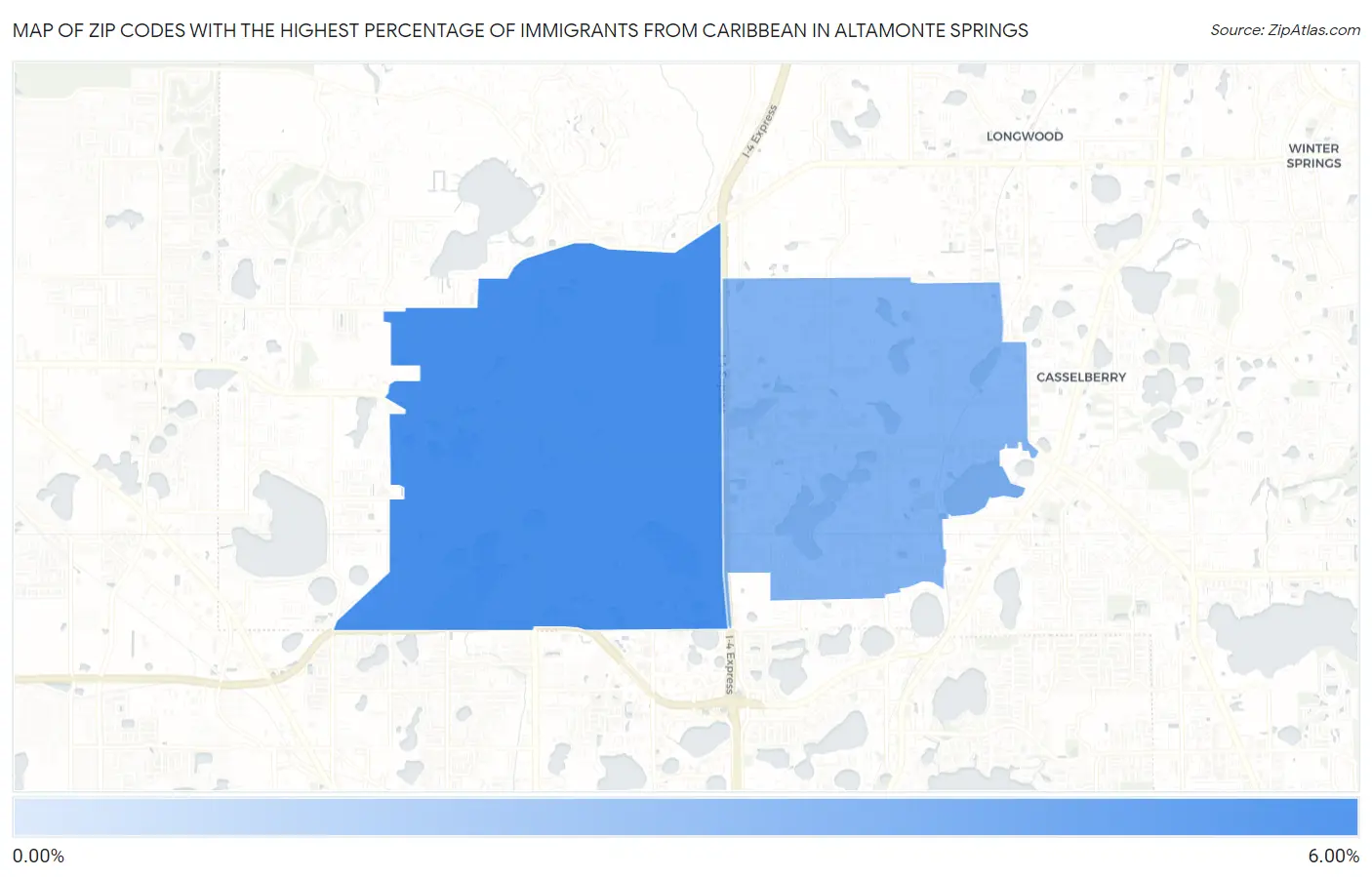 Zip Codes with the Highest Percentage of Immigrants from Caribbean in Altamonte Springs Map