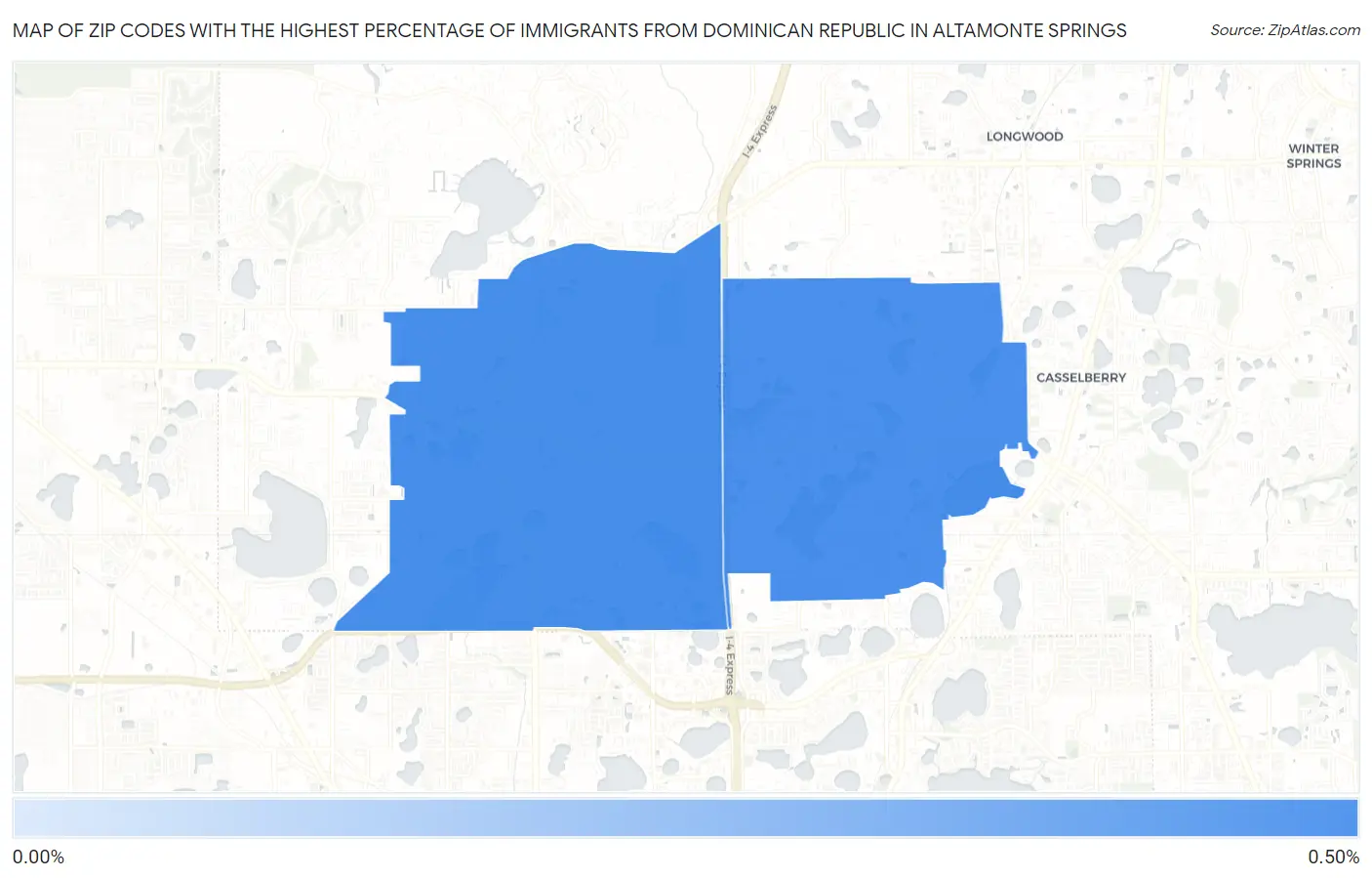 Zip Codes with the Highest Percentage of Immigrants from Dominican Republic in Altamonte Springs Map