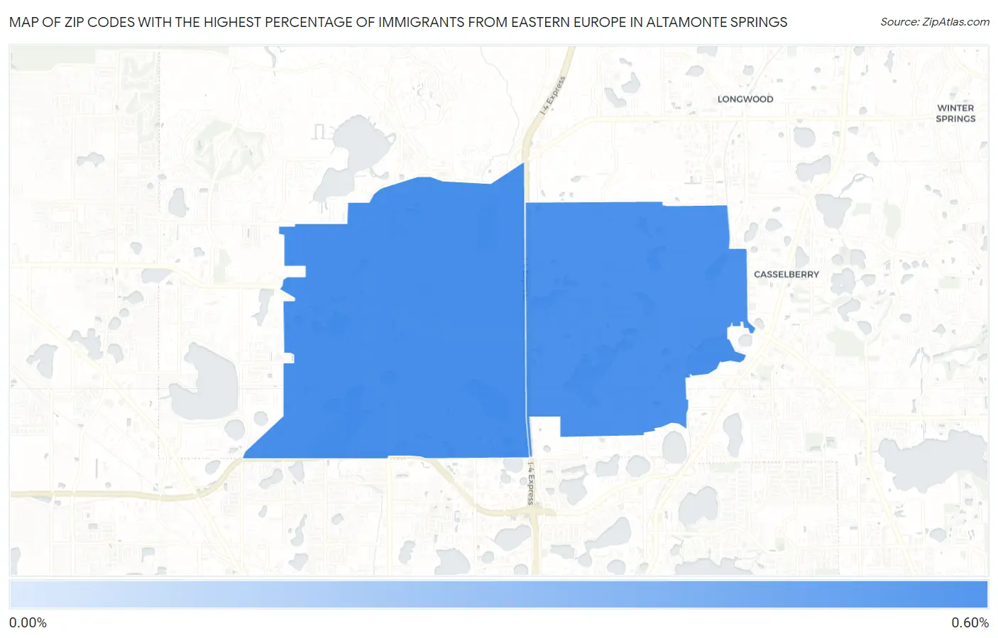Zip Codes with the Highest Percentage of Immigrants from Eastern Europe in Altamonte Springs Map