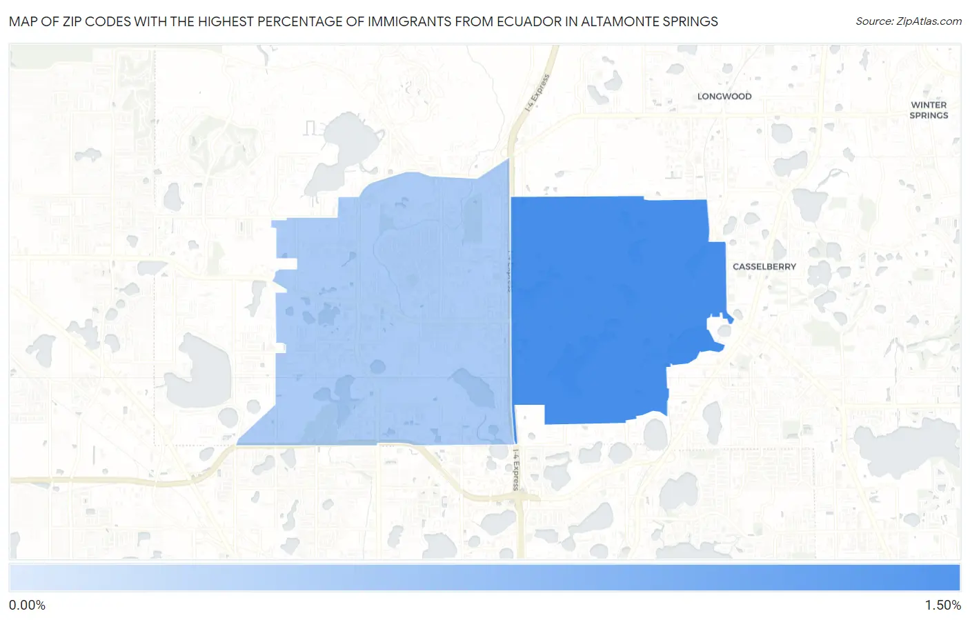 Zip Codes with the Highest Percentage of Immigrants from Ecuador in Altamonte Springs Map