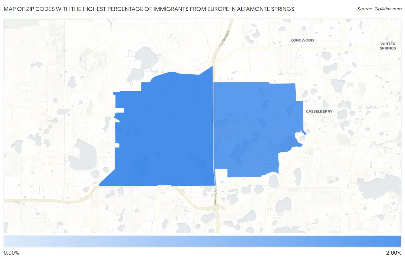 Zip Codes with the Highest Percentage of Immigrants from Europe in Altamonte Springs Map