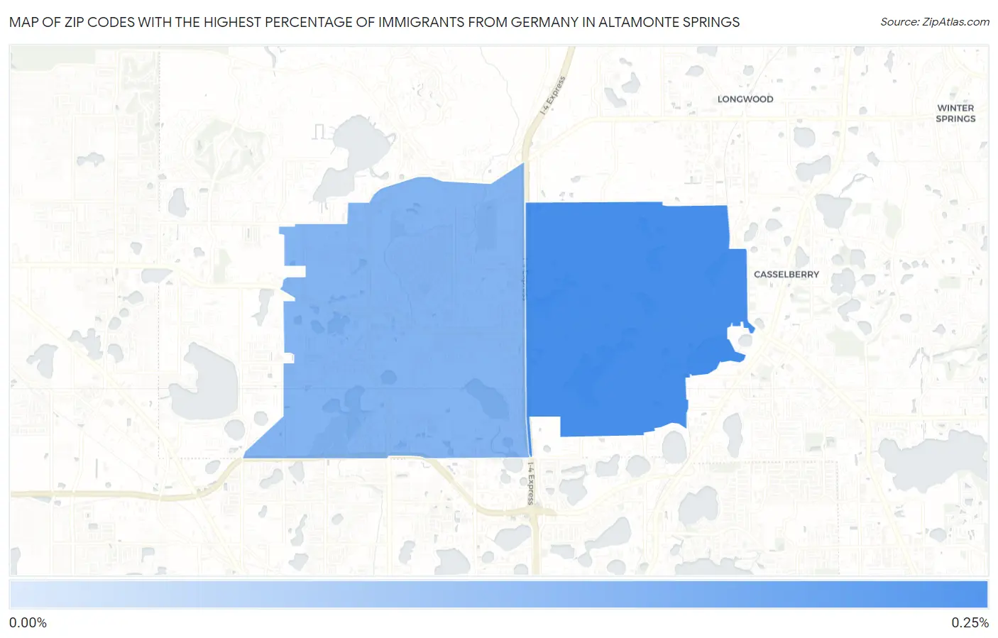 Zip Codes with the Highest Percentage of Immigrants from Germany in Altamonte Springs Map