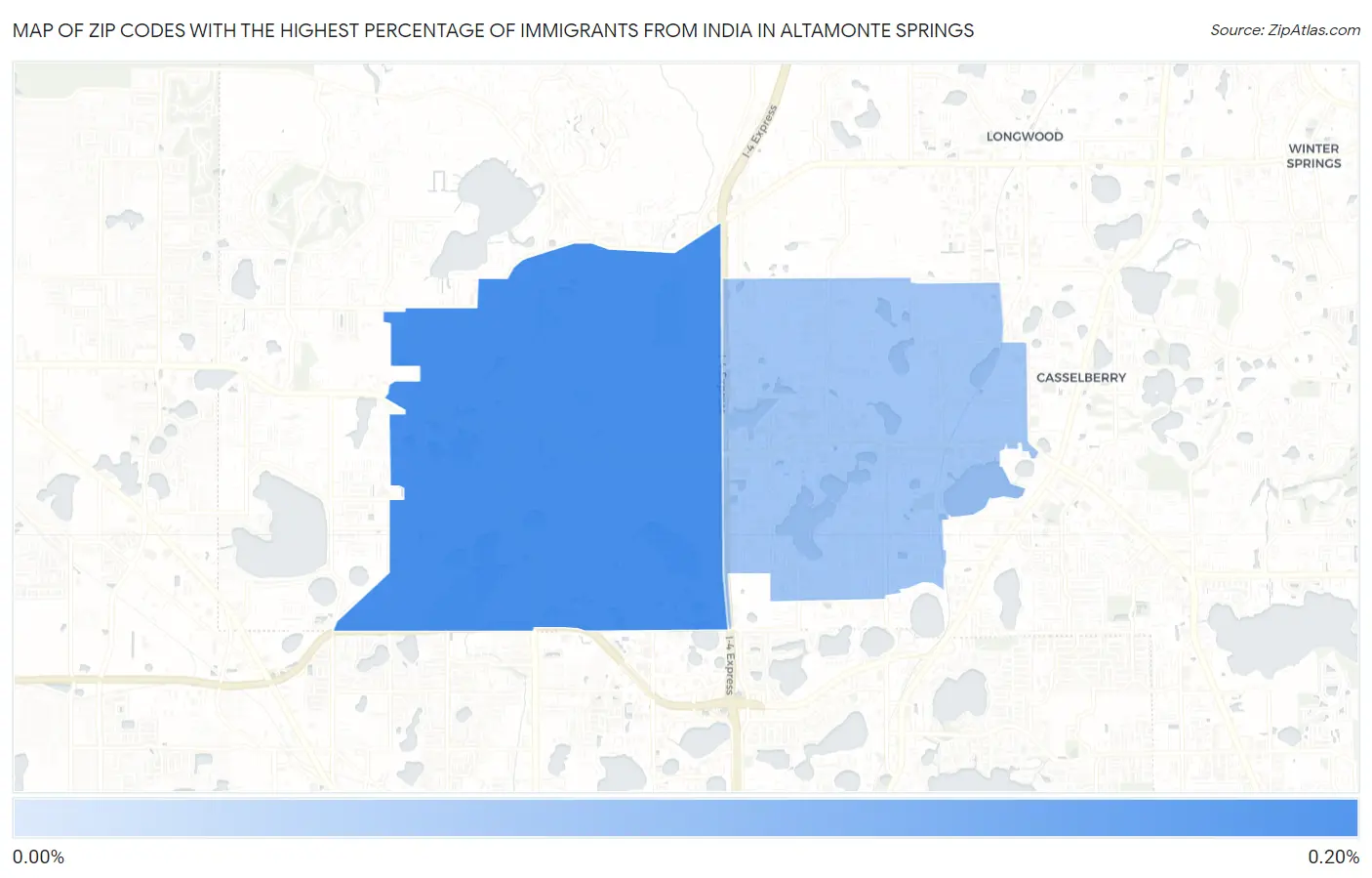 Zip Codes with the Highest Percentage of Immigrants from India in Altamonte Springs Map