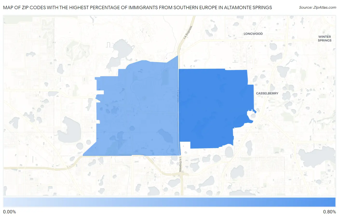 Zip Codes with the Highest Percentage of Immigrants from Southern Europe in Altamonte Springs Map