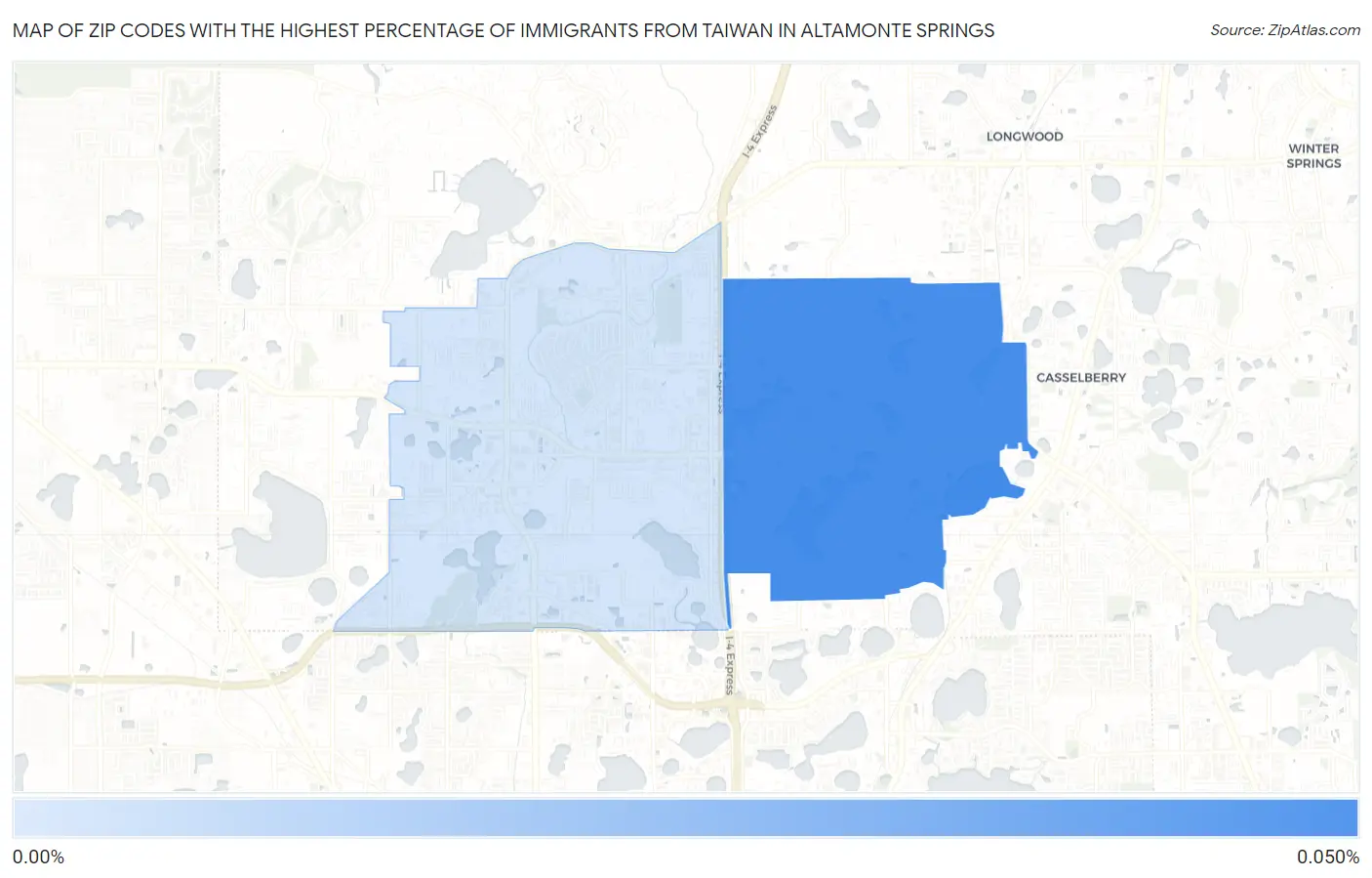Zip Codes with the Highest Percentage of Immigrants from Taiwan in Altamonte Springs Map