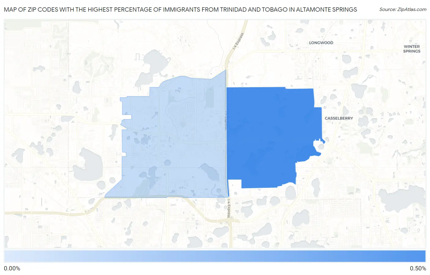Zip Codes with the Highest Percentage of Immigrants from Trinidad and Tobago in Altamonte Springs Map