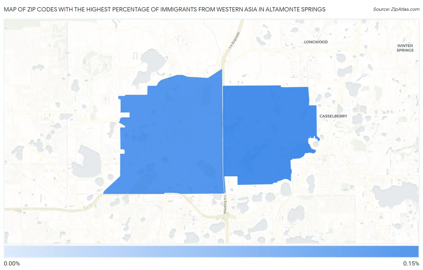 Zip Codes with the Highest Percentage of Immigrants from Western Asia in Altamonte Springs Map
