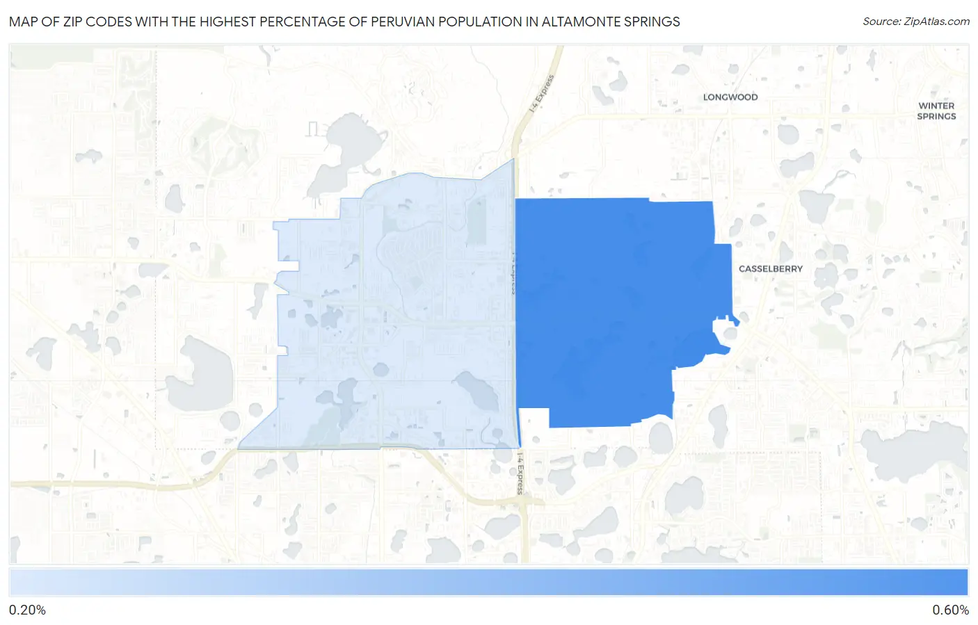 Zip Codes with the Highest Percentage of Peruvian Population in Altamonte Springs Map