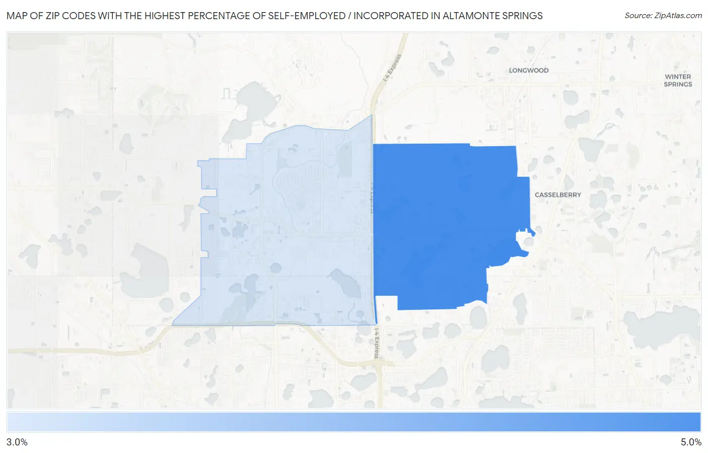 Zip Codes with the Highest Percentage of Self-Employed / Incorporated in Altamonte Springs Map