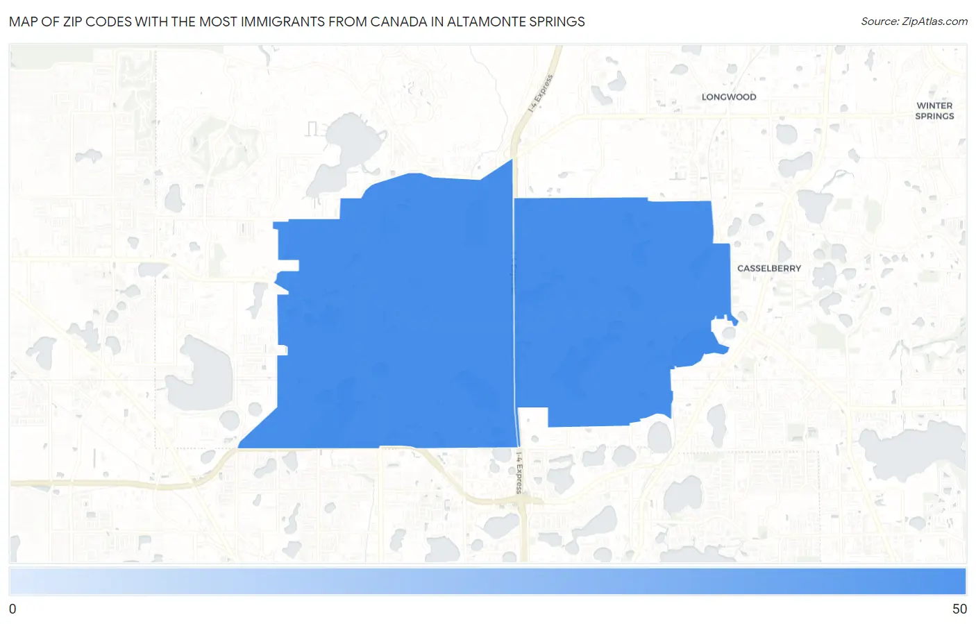Zip Codes with the Most Immigrants from Canada in Altamonte Springs Map