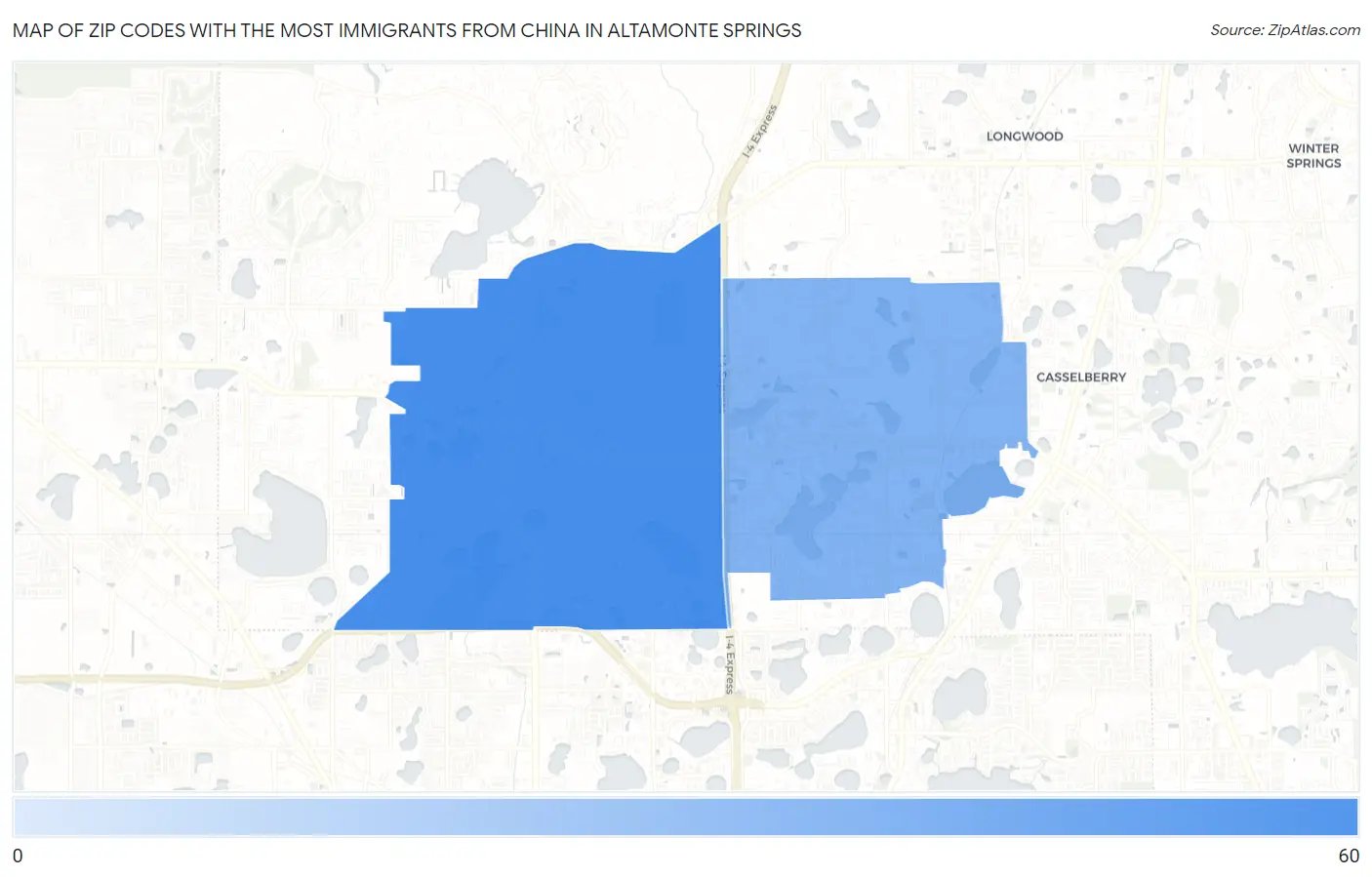 Zip Codes with the Most Immigrants from China in Altamonte Springs Map