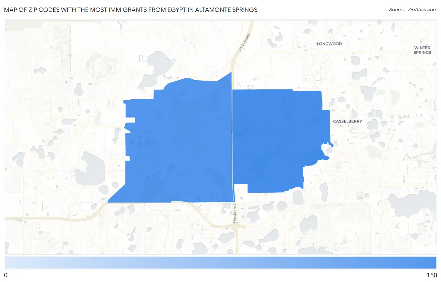 Zip Codes with the Most Immigrants from Egypt in Altamonte Springs Map