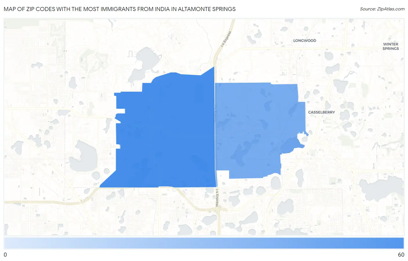 Zip Codes with the Most Immigrants from India in Altamonte Springs Map