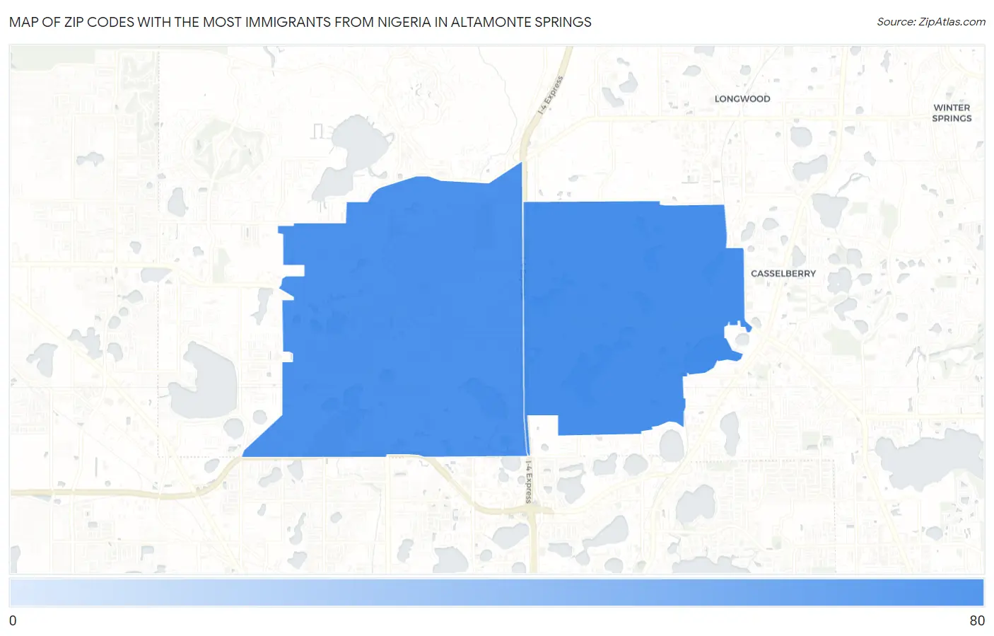 Zip Codes with the Most Immigrants from Nigeria in Altamonte Springs Map