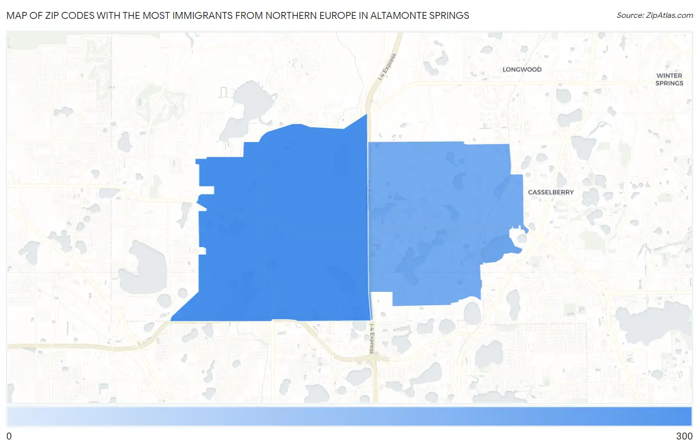 Zip Codes with the Most Immigrants from Northern Europe in Altamonte Springs Map