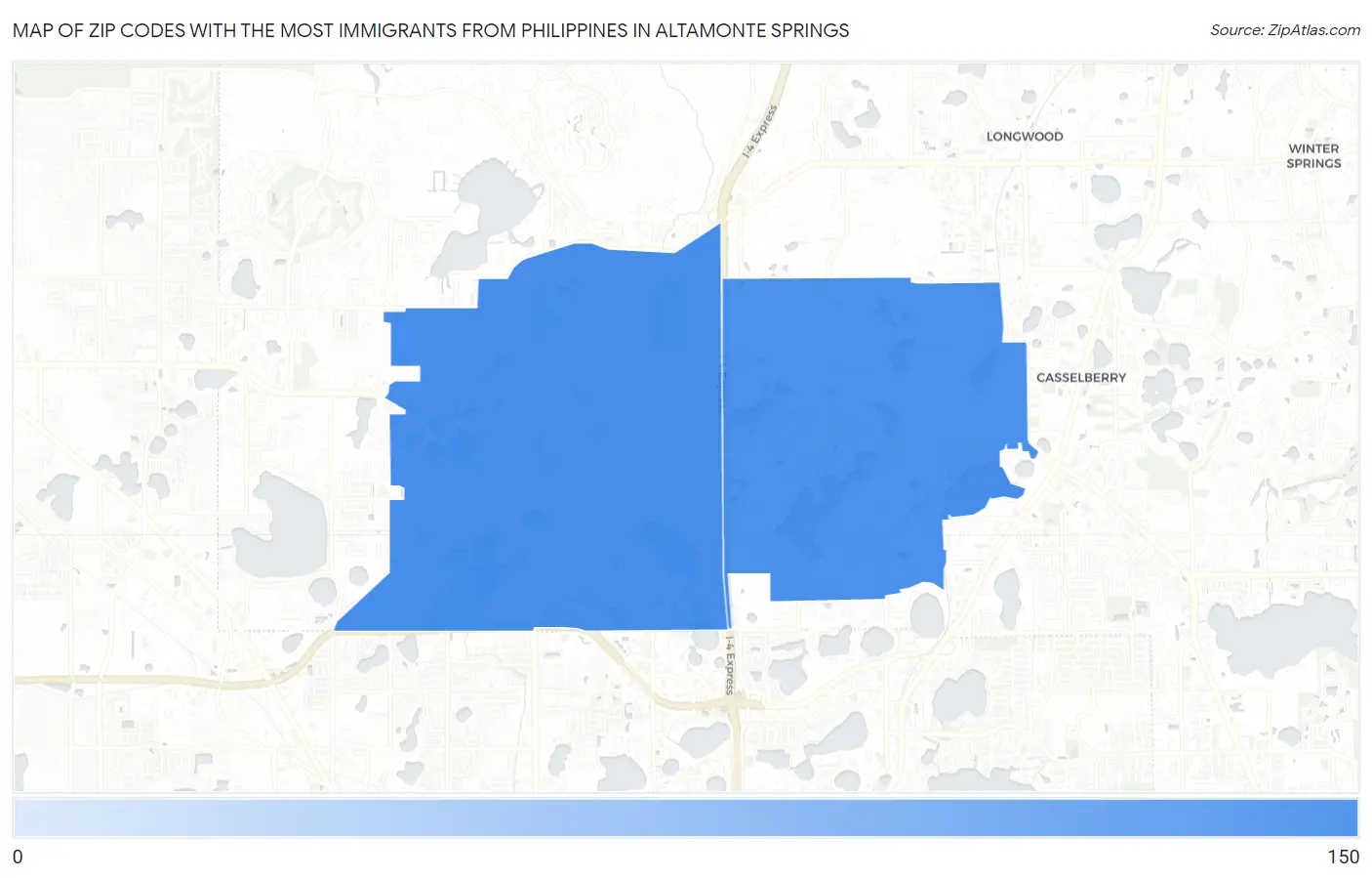 Zip Codes with the Most Immigrants from Philippines in Altamonte Springs Map