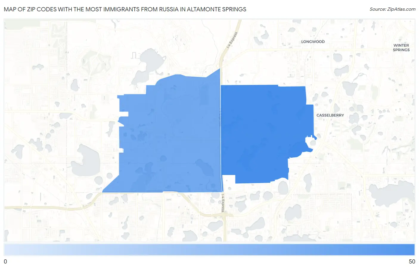 Zip Codes with the Most Immigrants from Russia in Altamonte Springs Map