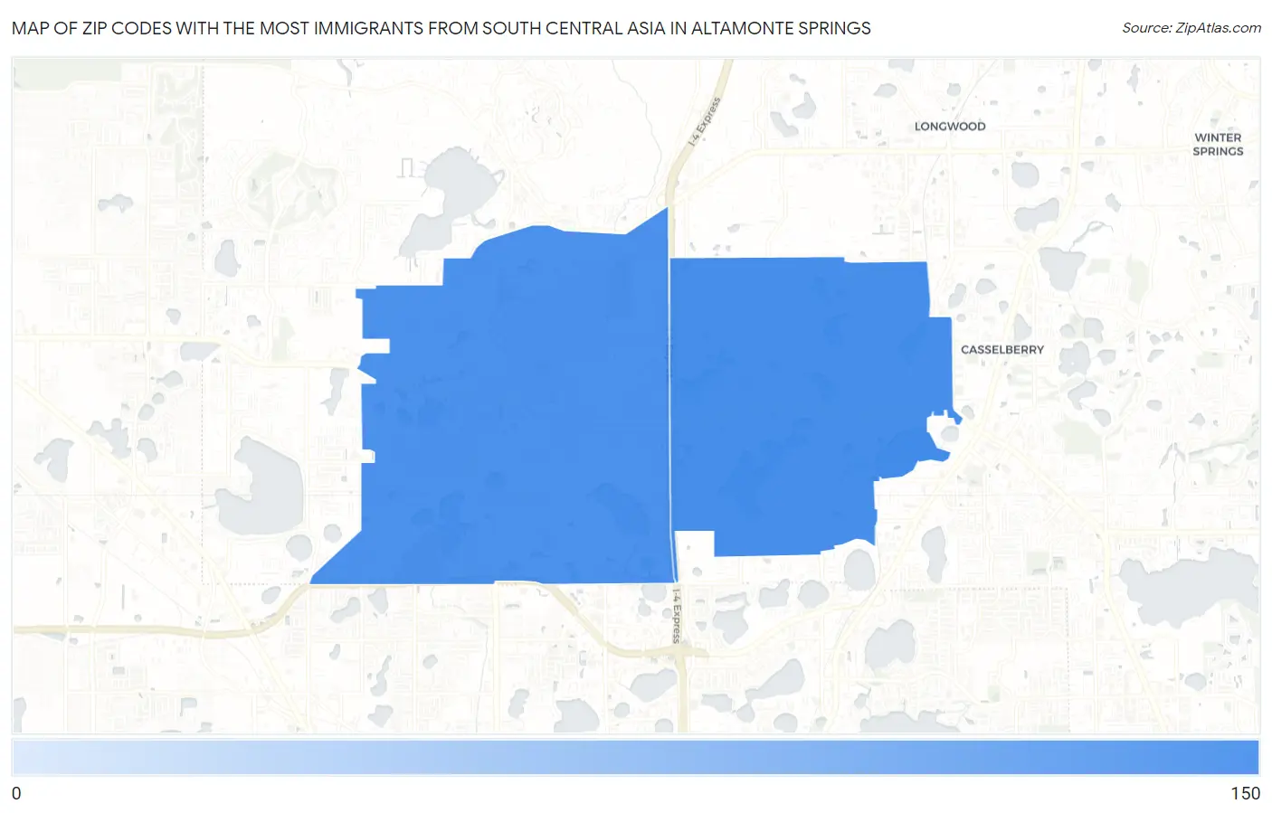 Zip Codes with the Most Immigrants from South Central Asia in Altamonte Springs Map