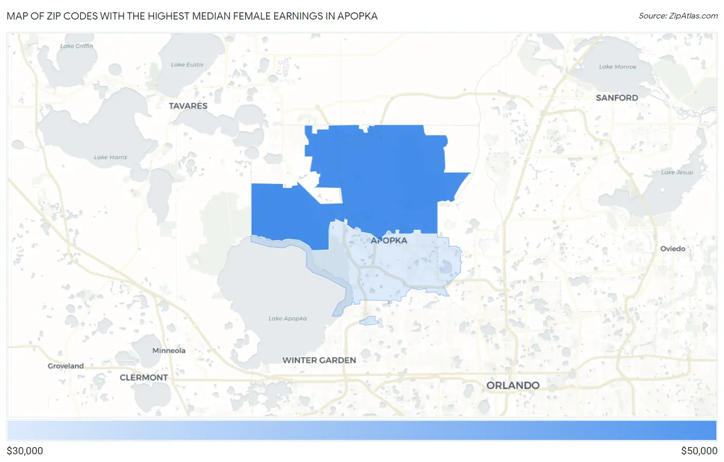 Zip Codes with the Highest Median Female Earnings in Apopka Map