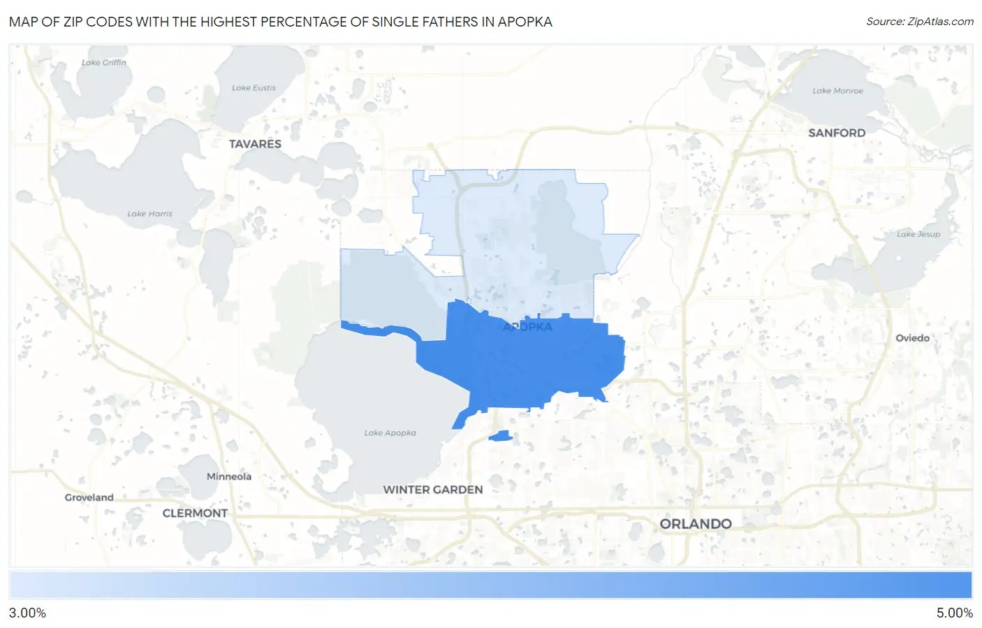 Zip Codes with the Highest Percentage of Single Fathers in Apopka Map
