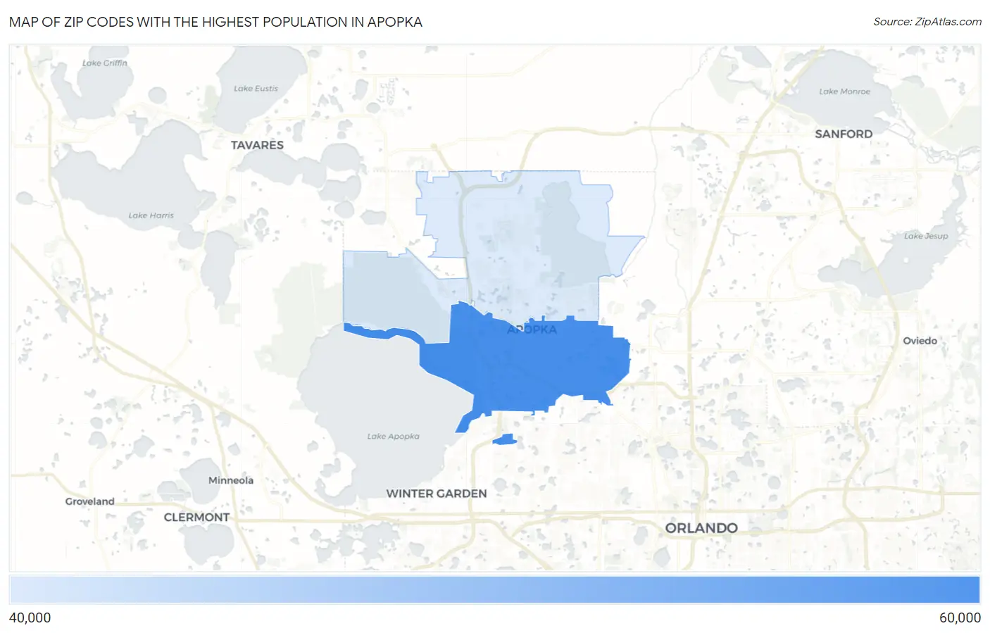 Zip Codes with the Highest Population in Apopka Map