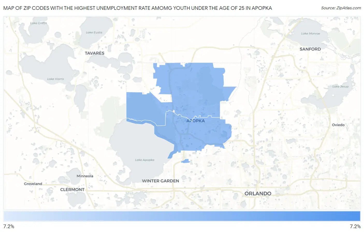 Zip Codes with the Highest Unemployment Rate Amomg Youth Under the Age of 25 in Apopka Map