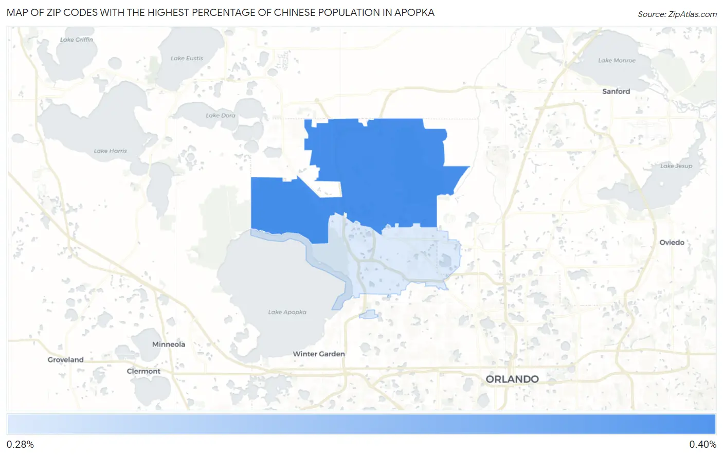 Zip Codes with the Highest Percentage of Chinese Population in Apopka Map