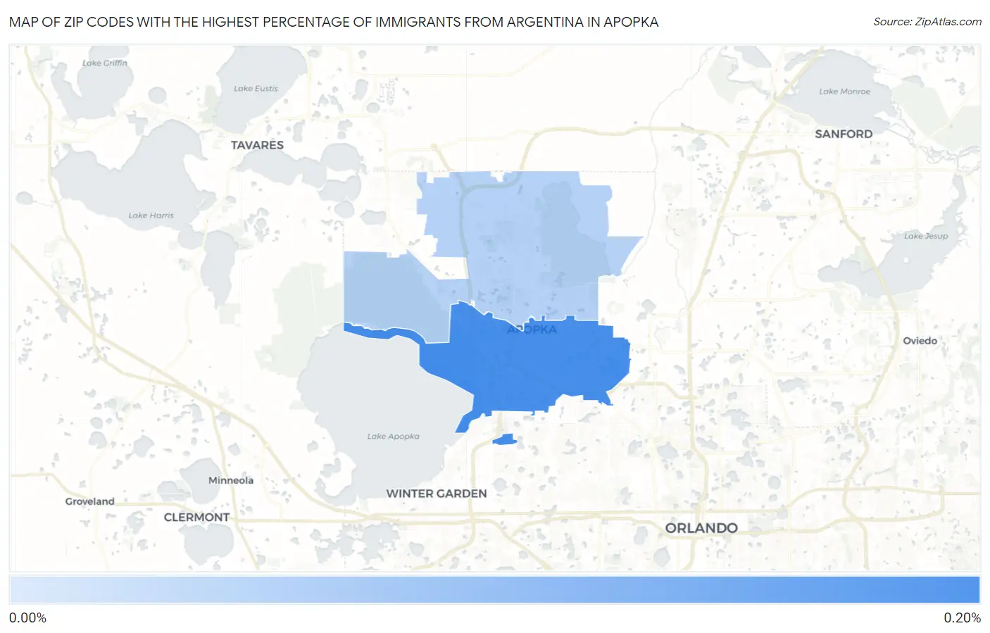 Zip Codes with the Highest Percentage of Immigrants from Argentina in Apopka Map