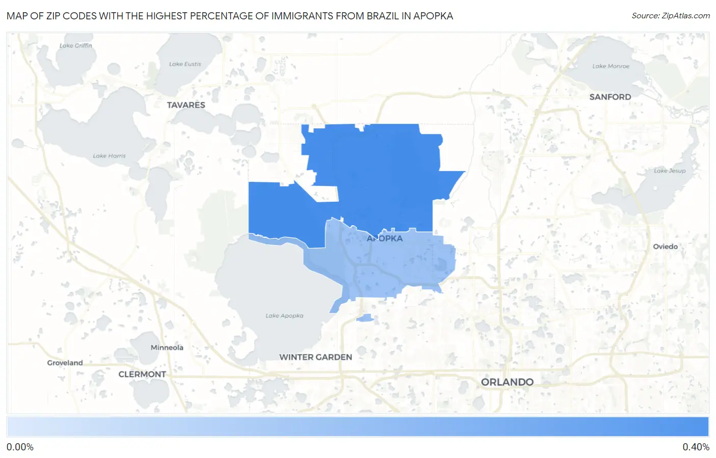 Zip Codes with the Highest Percentage of Immigrants from Brazil in Apopka Map