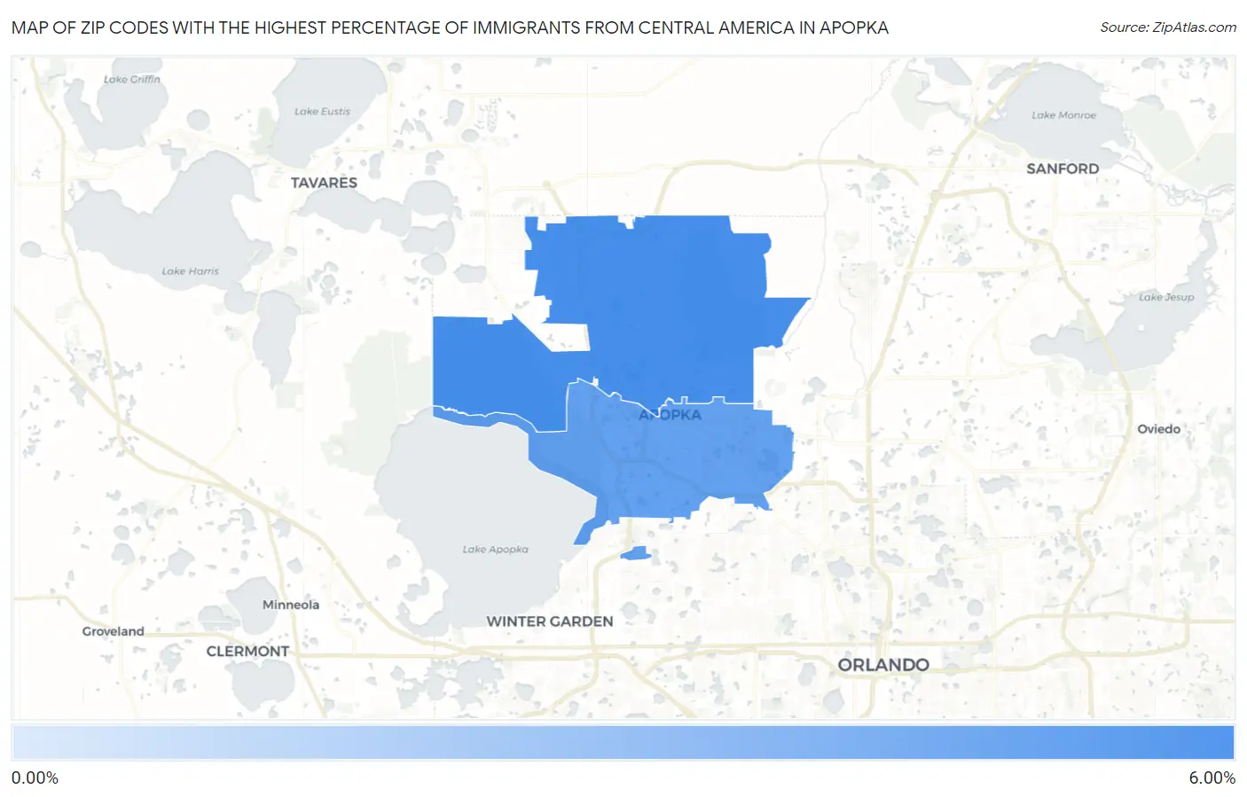 Zip Codes with the Highest Percentage of Immigrants from Central America in Apopka Map