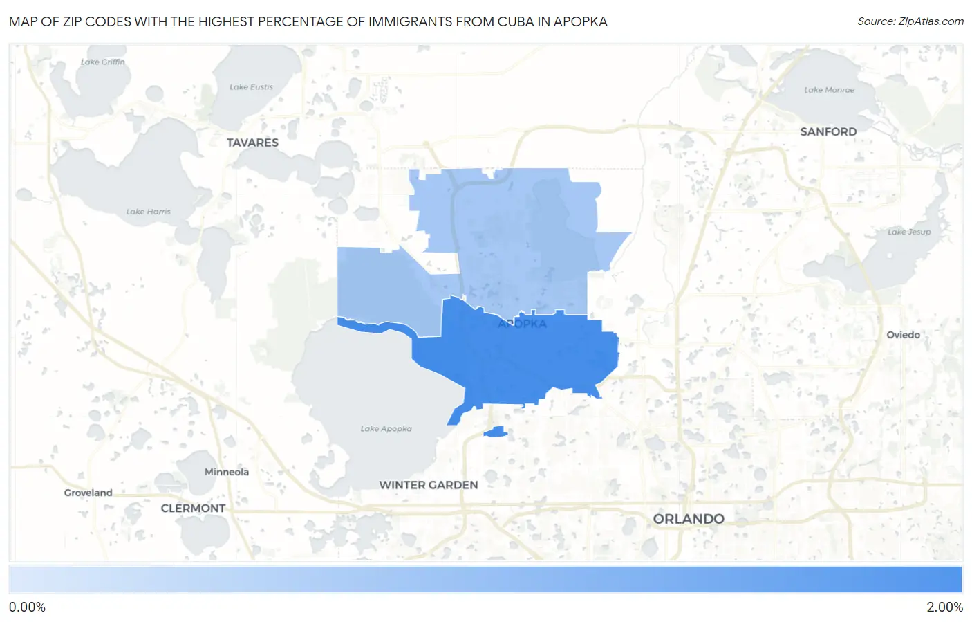 Zip Codes with the Highest Percentage of Immigrants from Cuba in Apopka Map