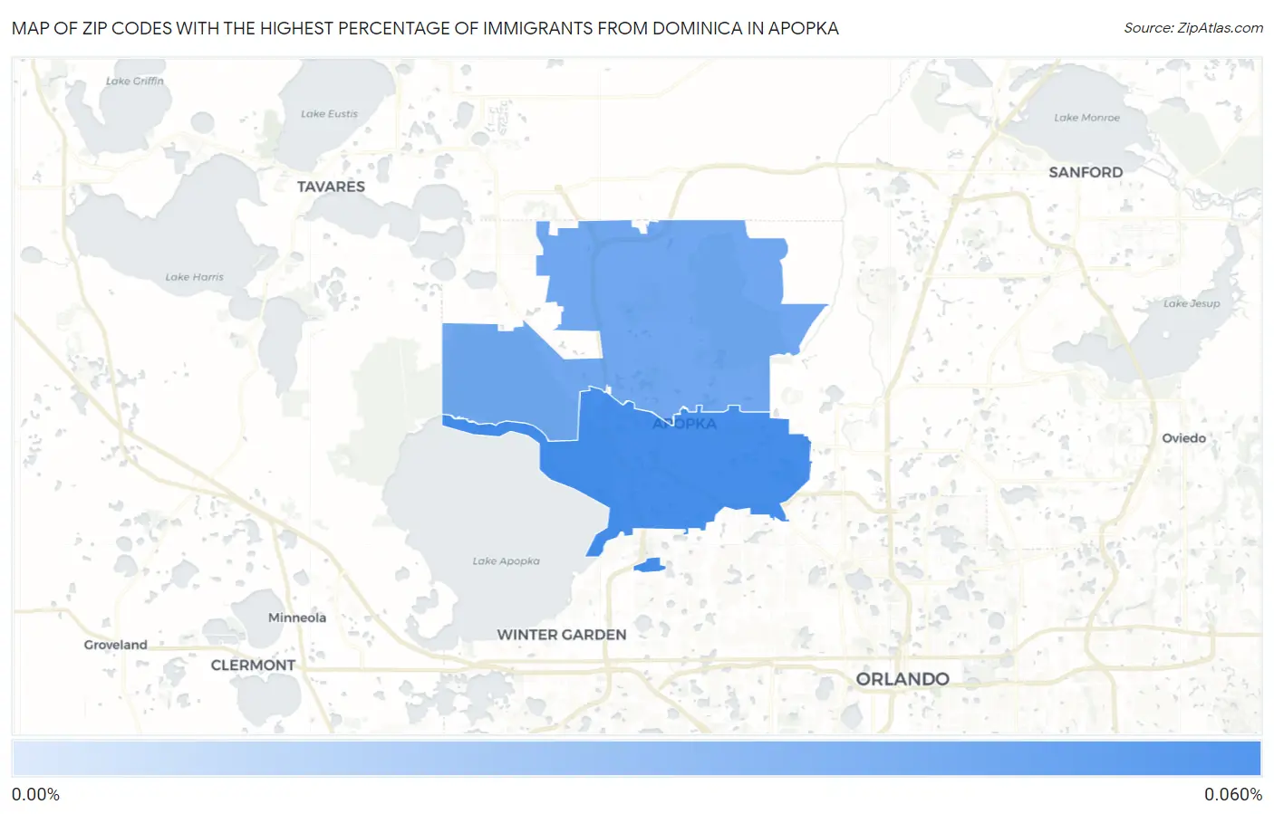 Zip Codes with the Highest Percentage of Immigrants from Dominica in Apopka Map