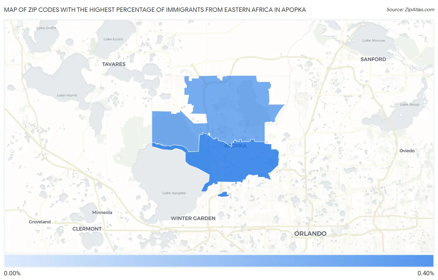 Zip Codes with the Highest Percentage of Immigrants from Eastern Africa in Apopka Map