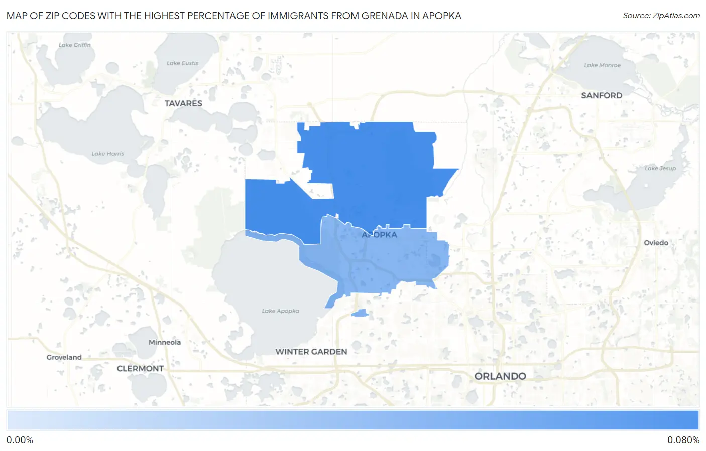 Zip Codes with the Highest Percentage of Immigrants from Grenada in Apopka Map