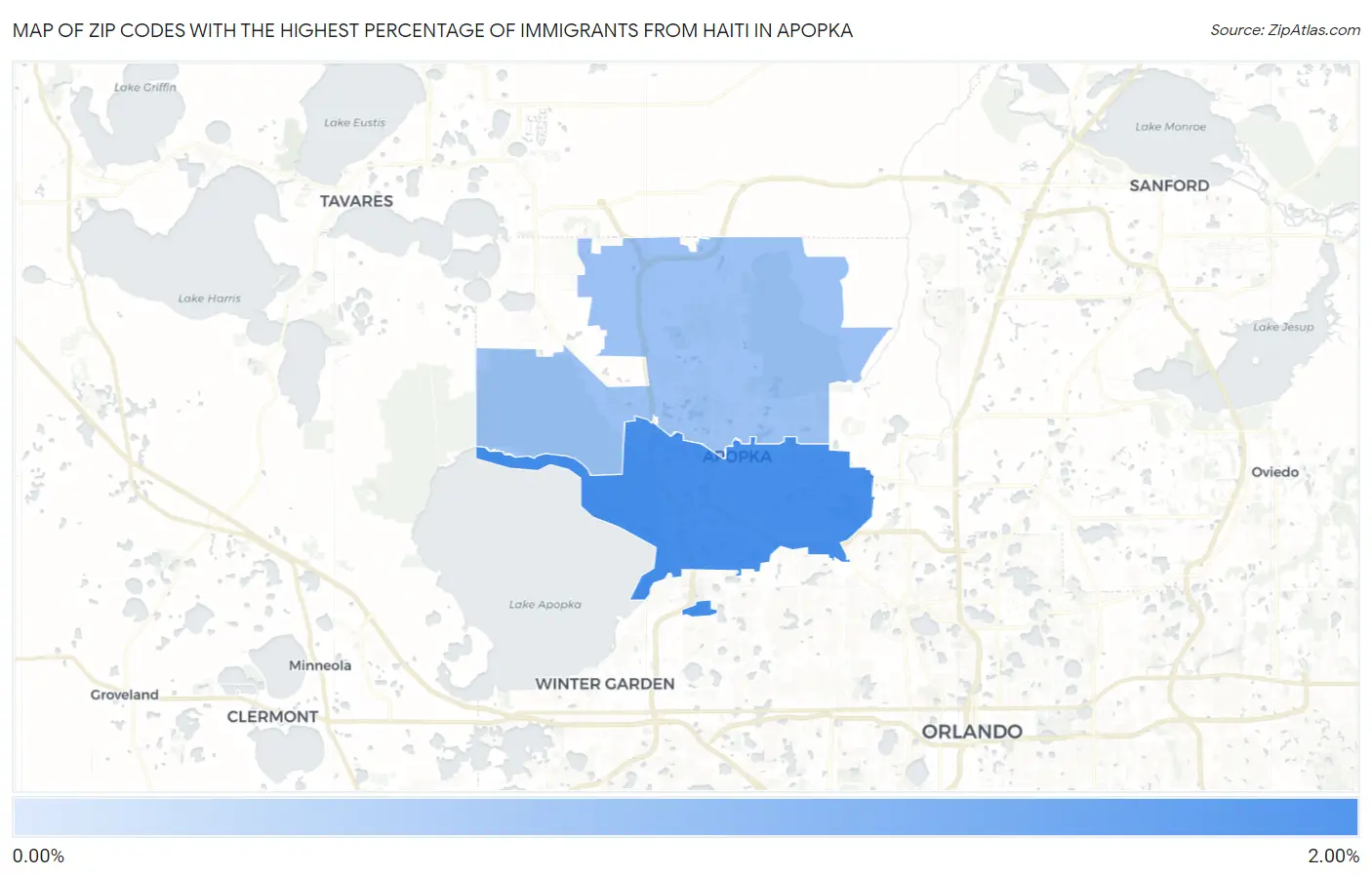 Zip Codes with the Highest Percentage of Immigrants from Haiti in Apopka Map