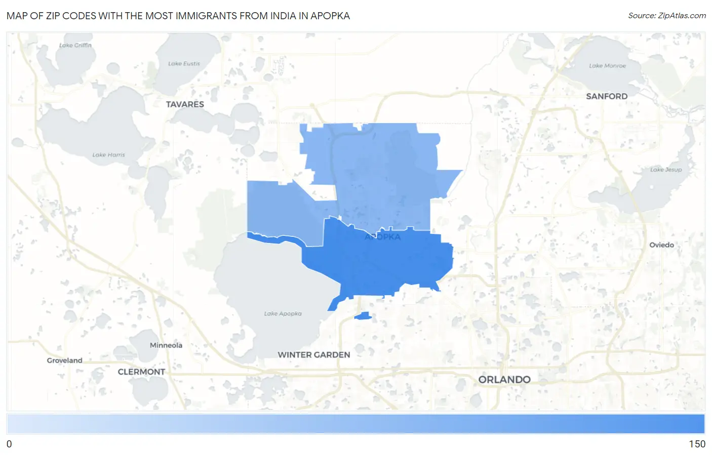 Zip Codes with the Most Immigrants from India in Apopka Map