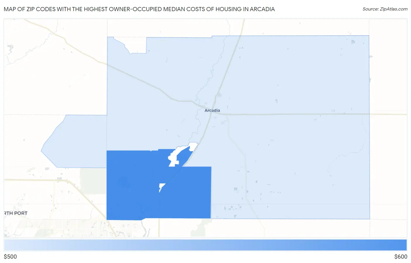 Zip Codes with the Highest Owner-Occupied Median Costs of Housing in Arcadia Map