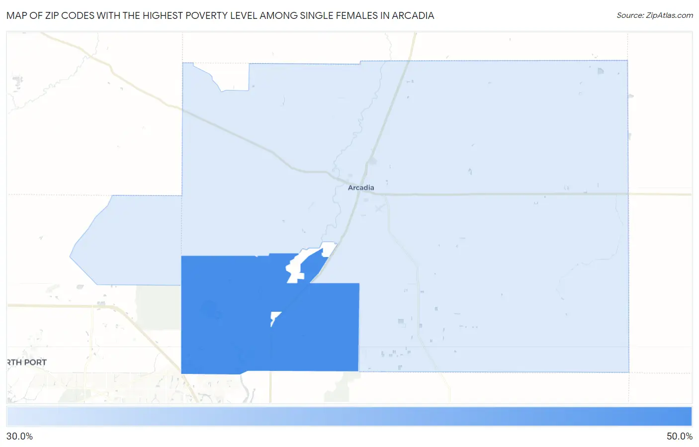 Zip Codes with the Highest Poverty Level Among Single Females in Arcadia Map